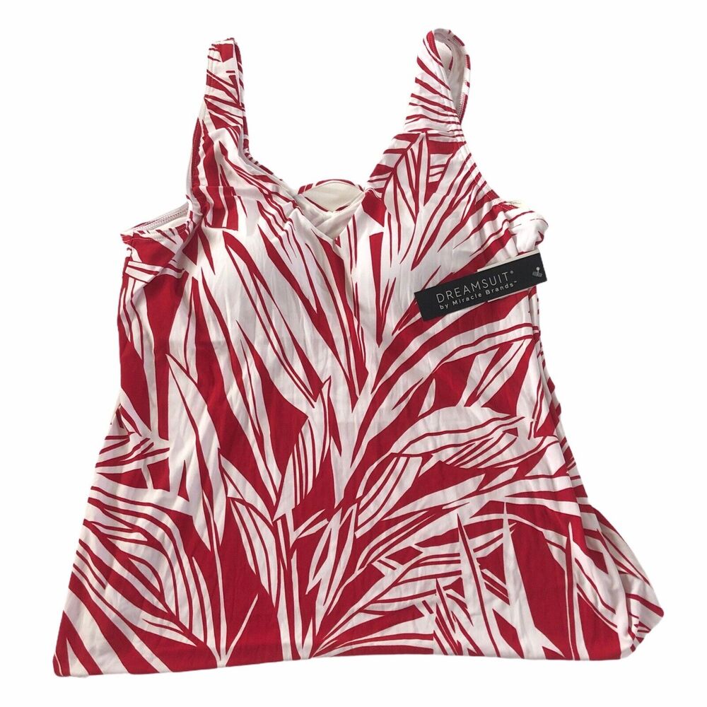 NWT Dreamsuit By Miracle Brand 6 Swim Top Tankini Red White Slim Vneck #SW